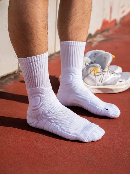 1 Pair of Mid Length Basketball Socks with Thickened Towel Bottom, anti Slip and Shock-Absorbing Sports Socks