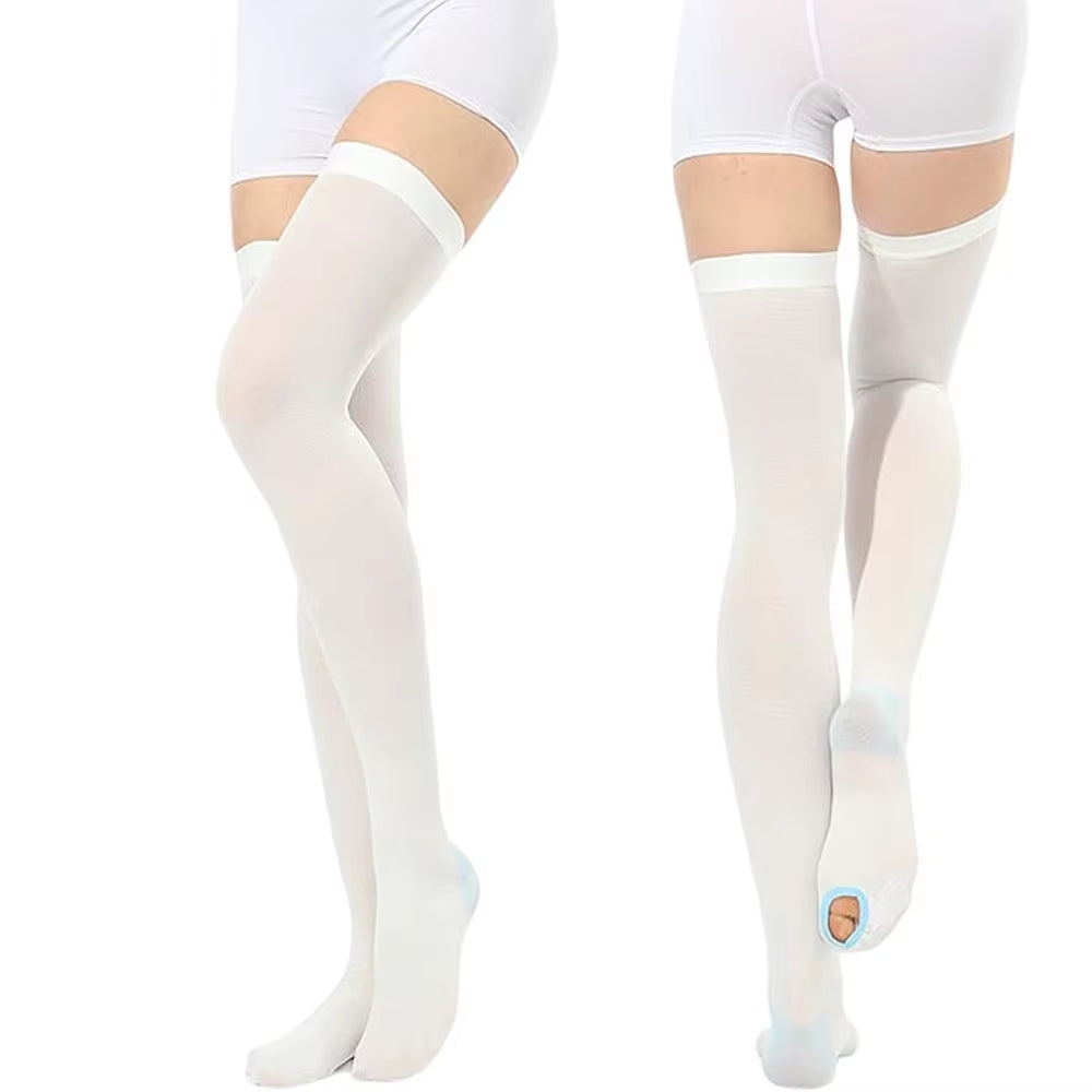 1Pair T.E.D. anti Embolism Stockings Thigh High Knee High for Women Men, 15-21 Mmhg Compression TED Hose with Inspect Toe Hole
