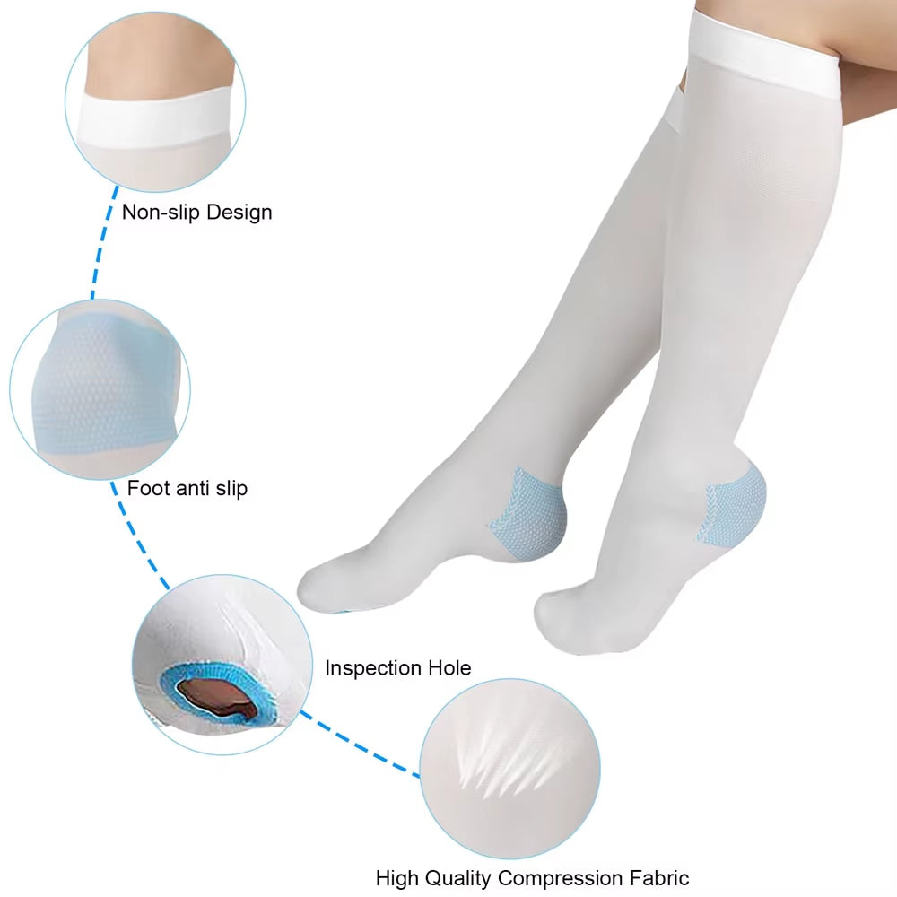 1Pair T.E.D. anti Embolism Stockings Thigh High Knee High for Women Men, 15-21 Mmhg Compression TED Hose with Inspect Toe Hole