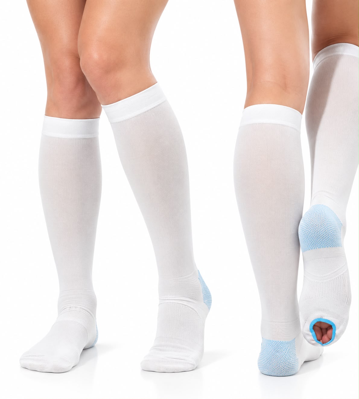 1Pair T.E.D. anti Embolism Stockings Thigh High Knee High for Women Men, 15-21 Mmhg Compression TED Hose with Inspect Toe Hole