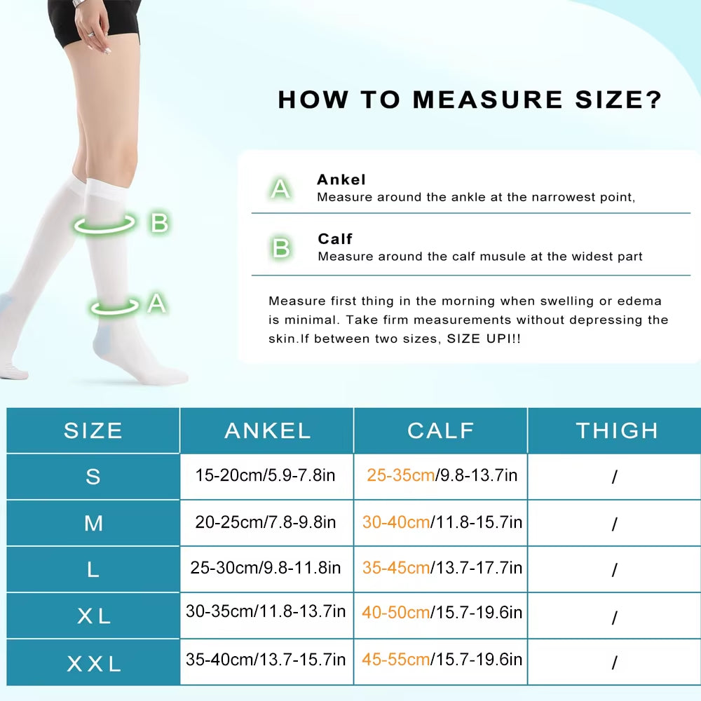 1Pair T.E.D. anti Embolism Stockings Thigh High Knee High for Women Men, 15-21 Mmhg Compression TED Hose with Inspect Toe Hole
