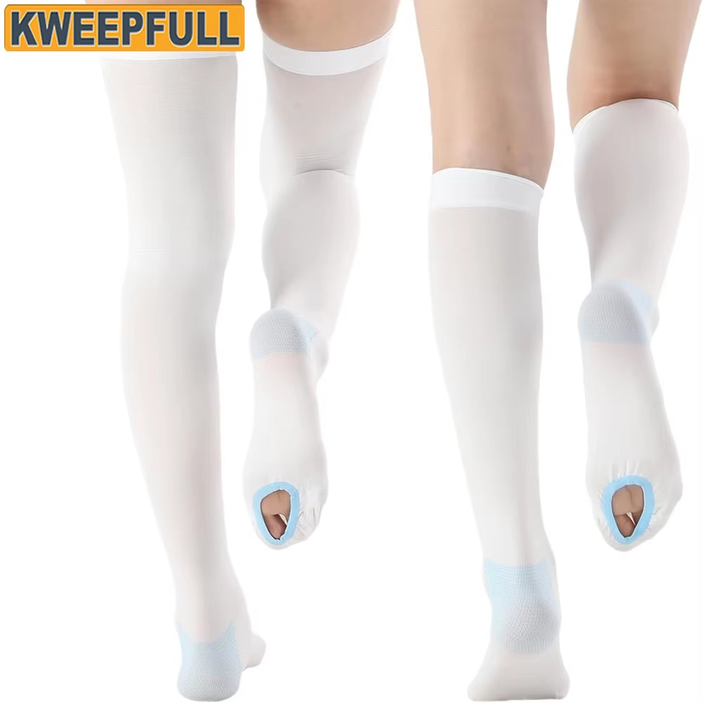 1Pair T.E.D. anti Embolism Stockings Thigh High Knee High for Women Men, 15-21 Mmhg Compression TED Hose with Inspect Toe Hole