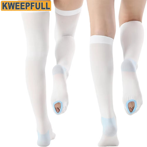 1Pair T.E.D. anti Embolism Stockings Thigh High Knee High for Women Men, 15-21 Mmhg Compression TED Hose with Inspect Toe Hole