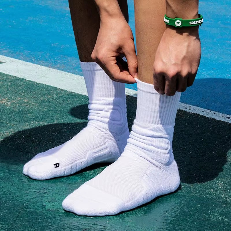 1 Pair of Mid Length Basketball Socks with Thickened Towel Bottom, anti Slip and Shock-Absorbing Sports Socks
