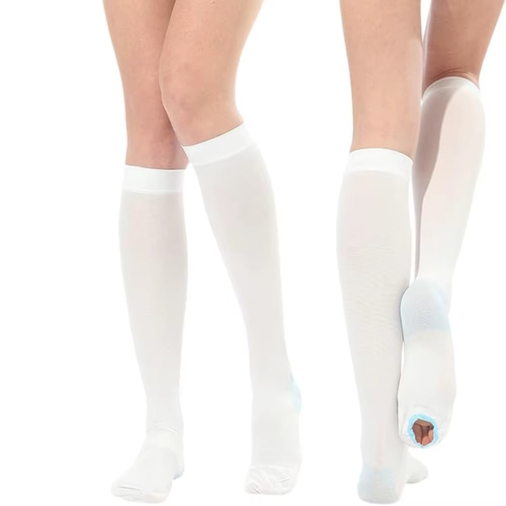 1Pair T.E.D. anti Embolism Stockings Thigh High Knee High for Women Men, 15-21 Mmhg Compression TED Hose with Inspect Toe Hole