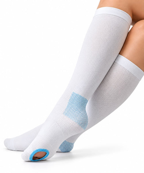 1Pair T.E.D. anti Embolism Stockings Thigh High Knee High for Women Men, 15-21 Mmhg Compression TED Hose with Inspect Toe Hole