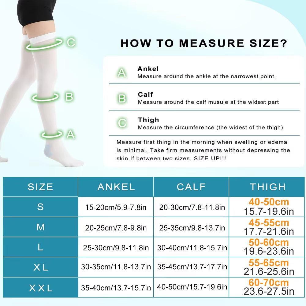 1Pair T.E.D. anti Embolism Stockings Thigh High Knee High for Women Men, 15-21 Mmhg Compression TED Hose with Inspect Toe Hole